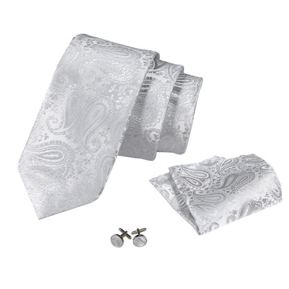 Printed Floral Tie Neckties Set with Handkerchief Cufflinks