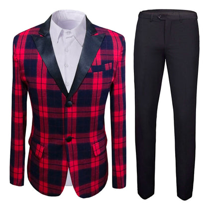 Red Plaid Slim Fit 2 Piece Tuxedo Suit
