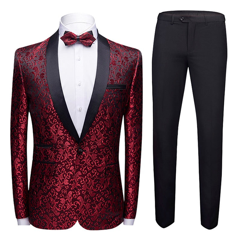 Paisley Maroon Slim Fit Print 2-Piece Suit