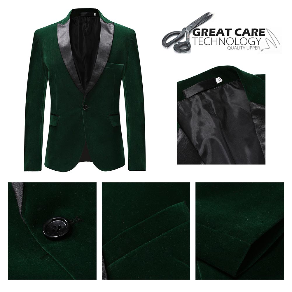 Slim Fit 2-Piece Green Pleuche Velvet Tuxedo Suit