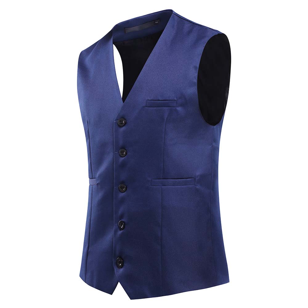 Slim Fit Single Breasted Blue Vest