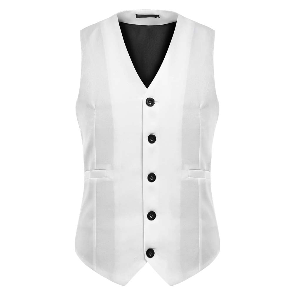 Slim Fit Single Breasted White Vest
