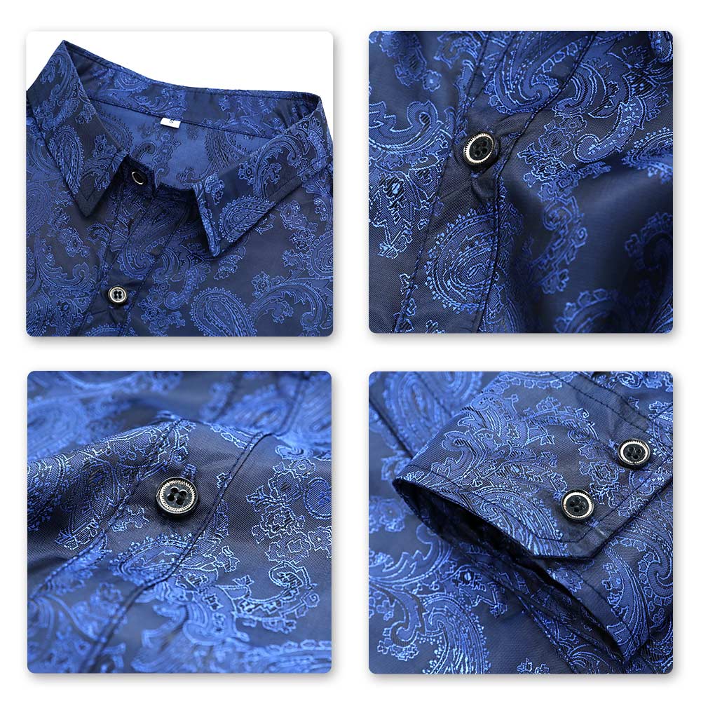 Slim Fit Embroidered Navy Paisley Shirt