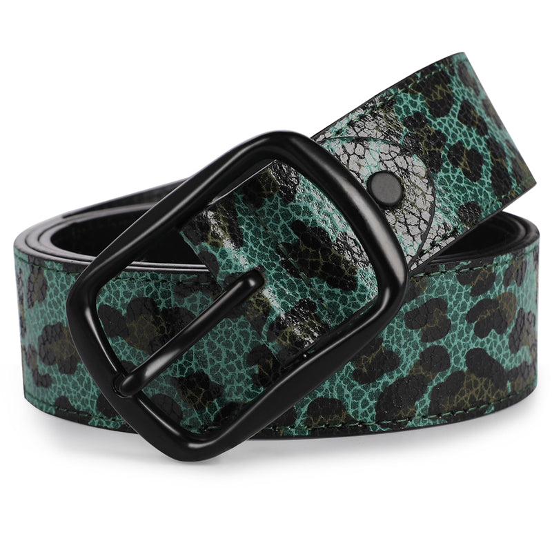 Dark Green Leopard Print Prong Buckle Belt