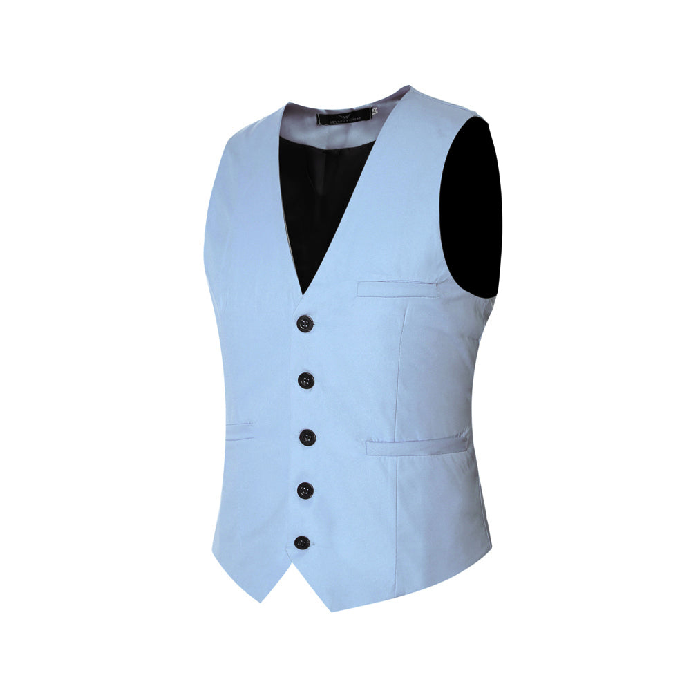 Slim Fit Solid Color Fashion Vest Light Blue
