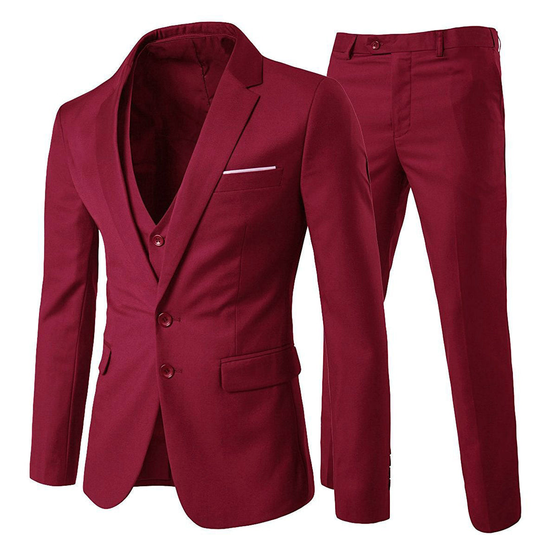 3-Piece Notched Lapel Suit Red