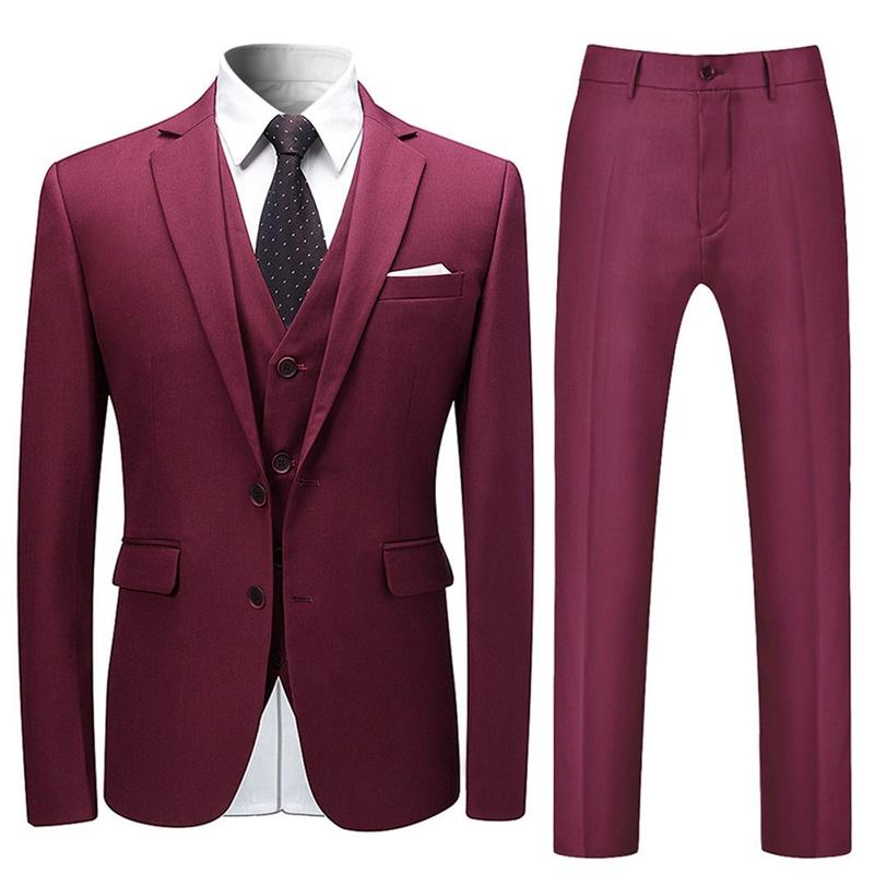Stylish 3-Piece Slim Fit Maroon Suit