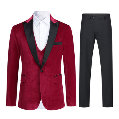 Red Velvet Tuxedo Suit - 3-Piece Lapel One-Button