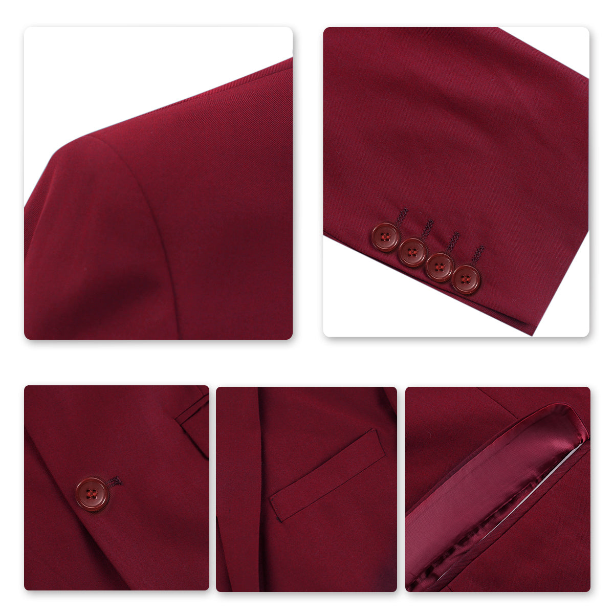 Mens 2-Piece Slim Fit Two Button Wine Red Suit