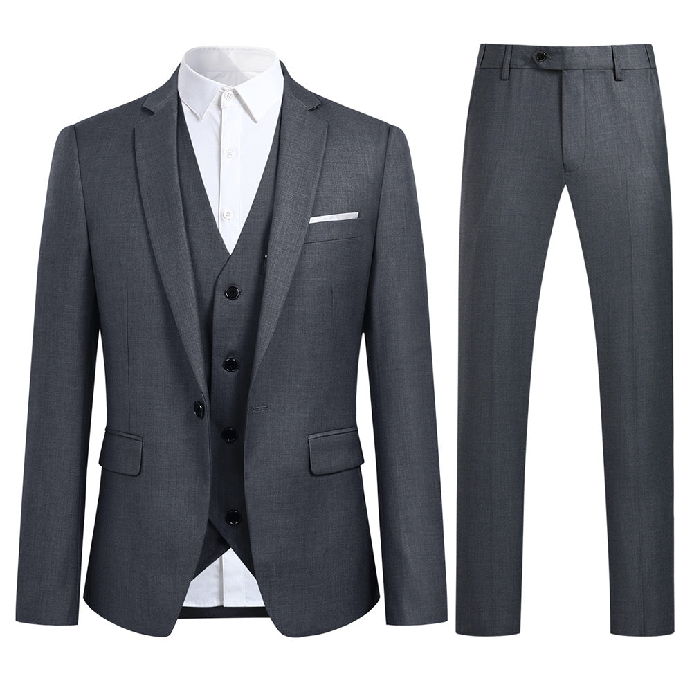 3-Piece Slim Fit One Button Fashion DimGrey Suit