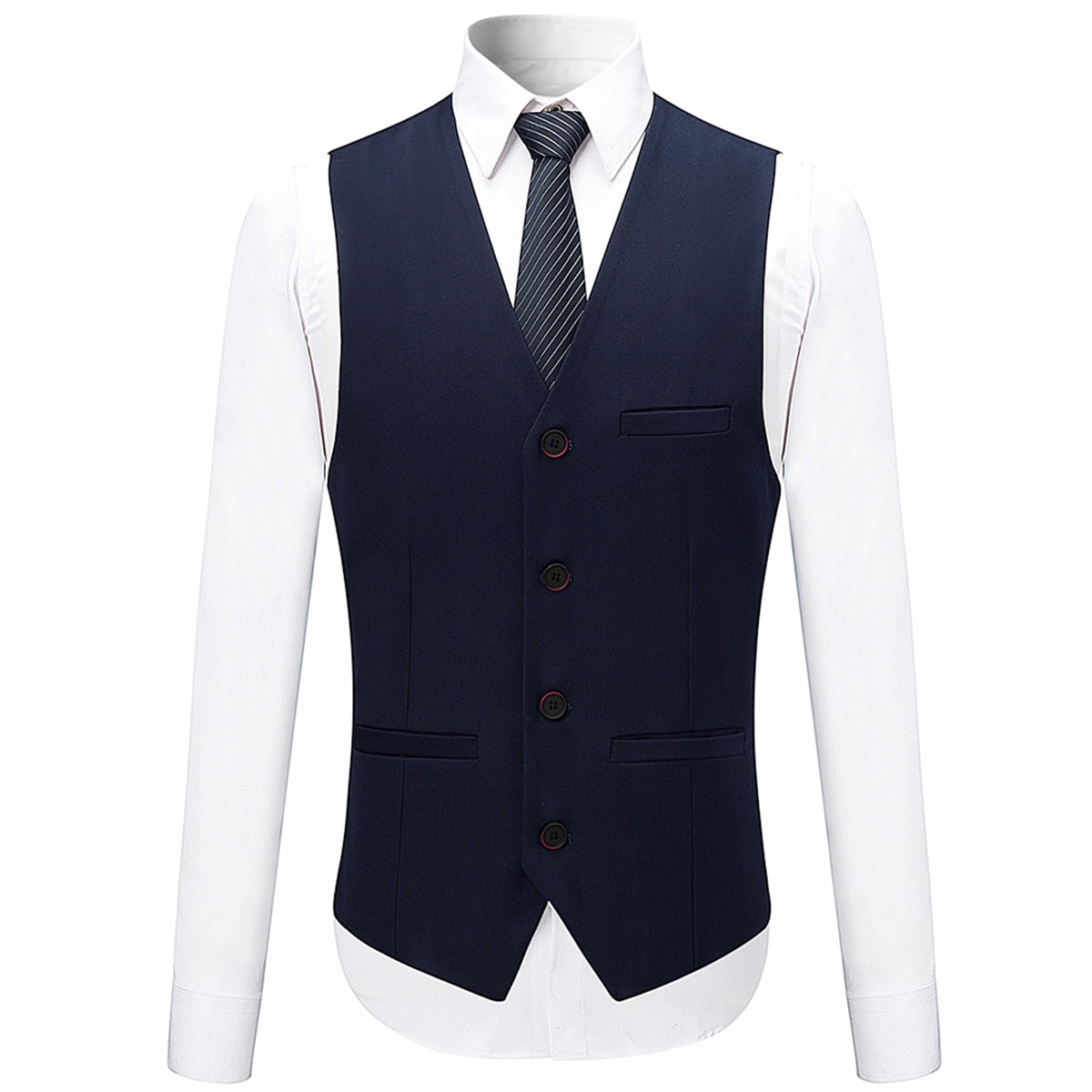 3-Piece Slim Fit Solid Dark Blue Smart Wedding Formal Suit