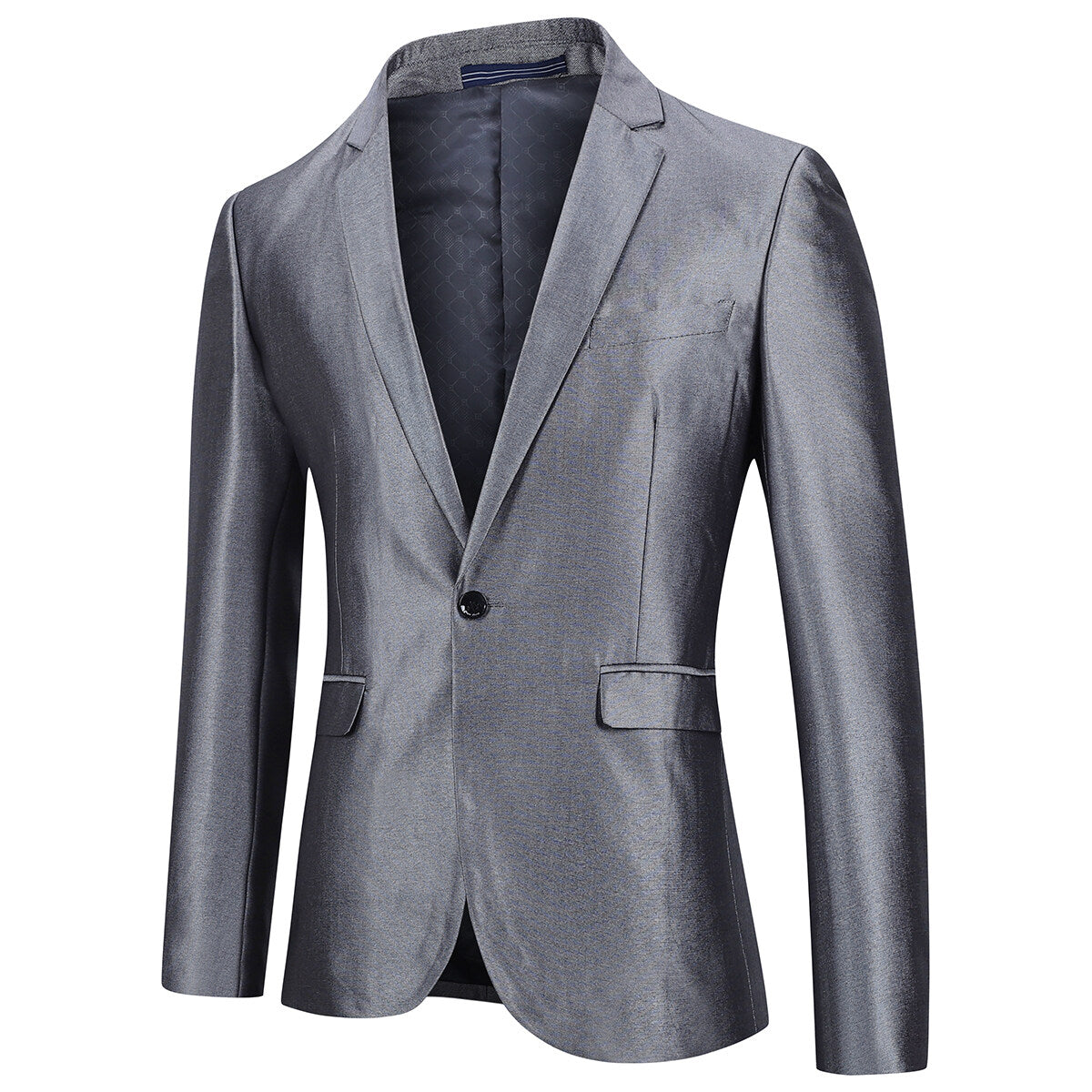Two Piece Silver Suit One Button Suit