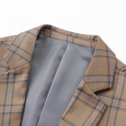Plaid Stripe Suit Slim Fit 2-Piece Suit Deep Khaki