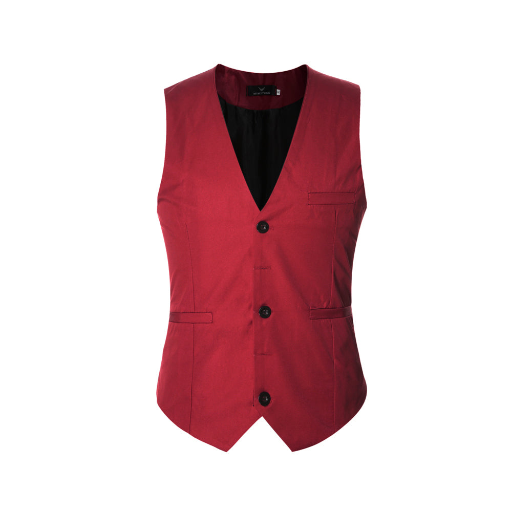 Slim Fit Solid Color Fashion Vest Red