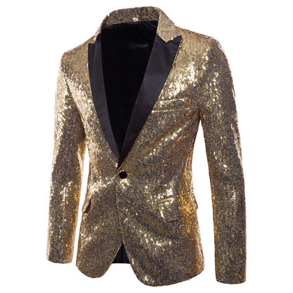 Gold Shiny Sequin Jacket Party Tuxedo Blazer