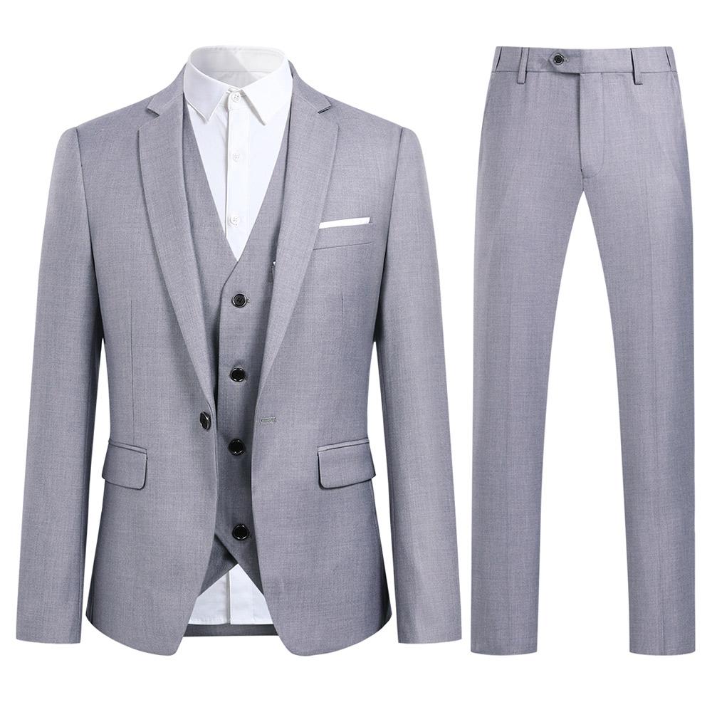 3-Piece Slim Fit One Button Fashion Gray Suit