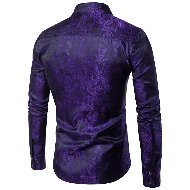 Slim Fit Embroidered Purple Paisley Shirt