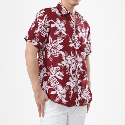 Red Printed Summer Shirt For Men