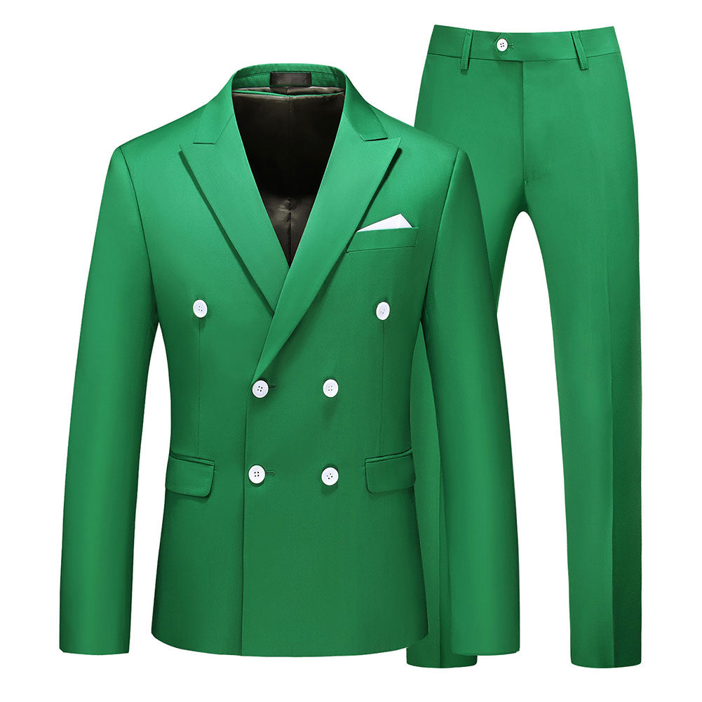 2-Piece Double Breasted Solid Color Green Suit