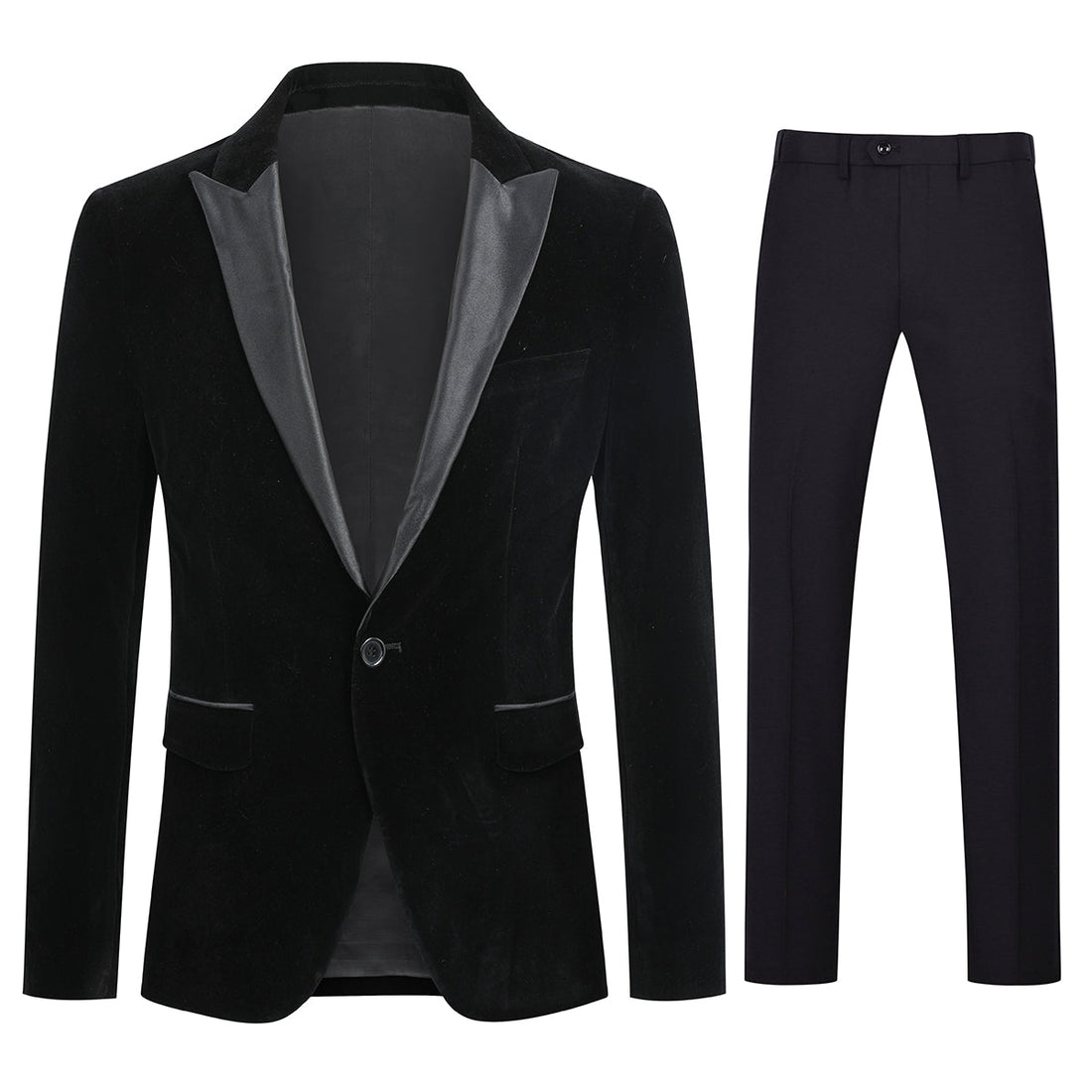 Slim Fit 2-Piece Black Pleuche Velvet Tuxedo Suit