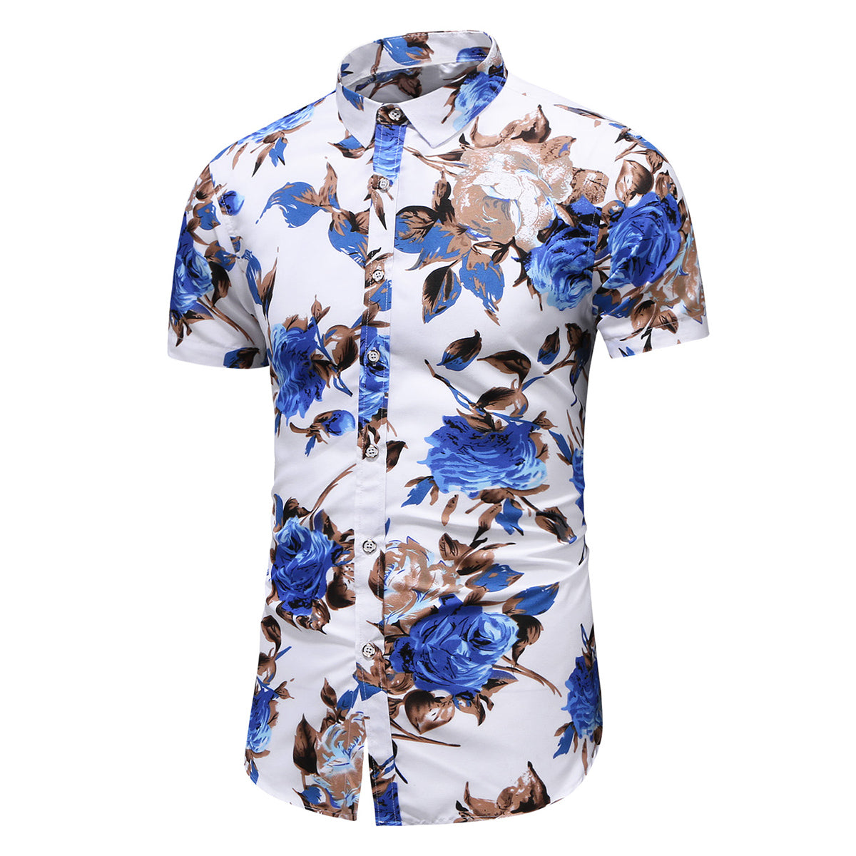Slim Fit Blue Flower Floral Style Shirt White